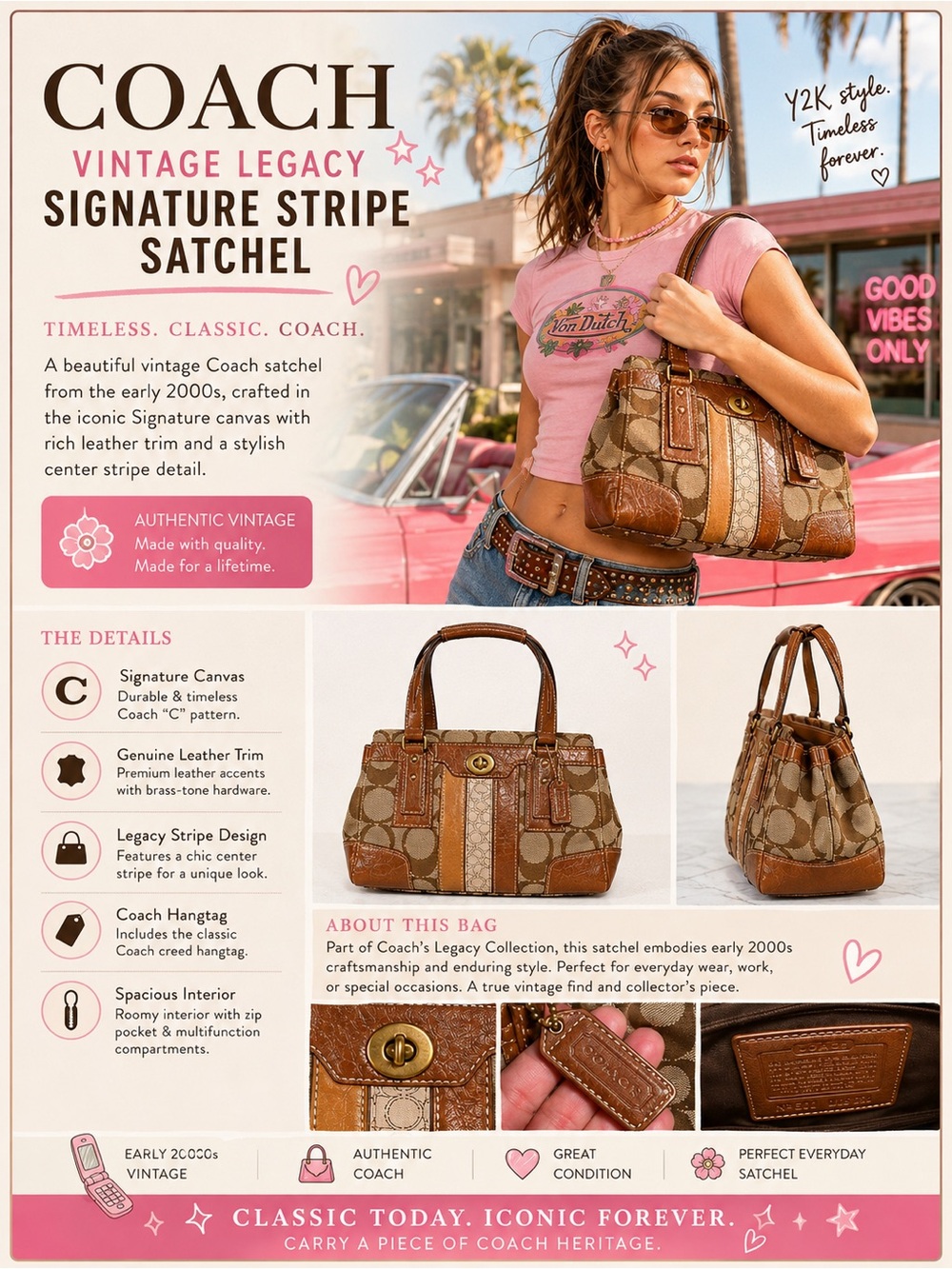 Coach Hamptons Signature Stripe Carryall bag iconic C jacquard Y2K 2007 11071 - Picture 16 of 16